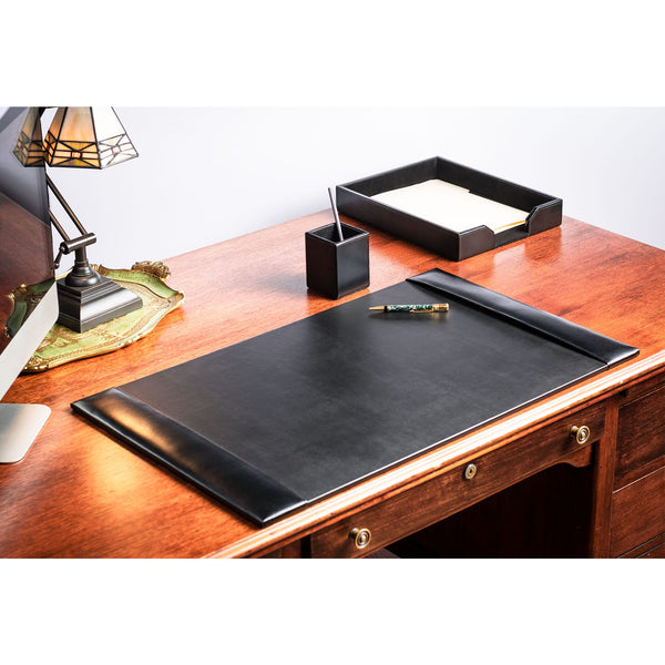 Dacasso Black Bonded Leather 3-Piece Desk Set