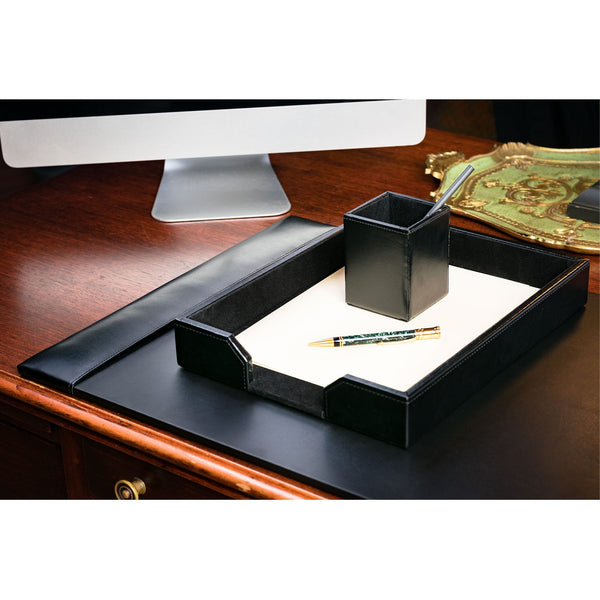 Dacasso Black Bonded Leather 3-Piece Desk Set