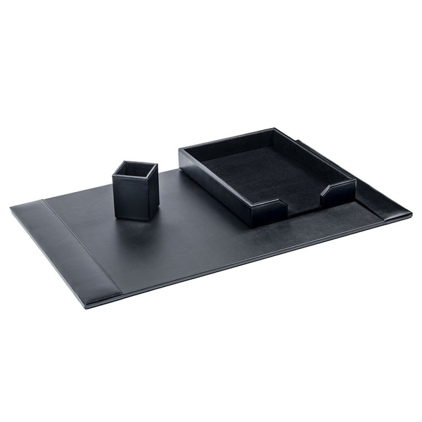 dacasso Black Bonded Leather 3-Piece Desk Set