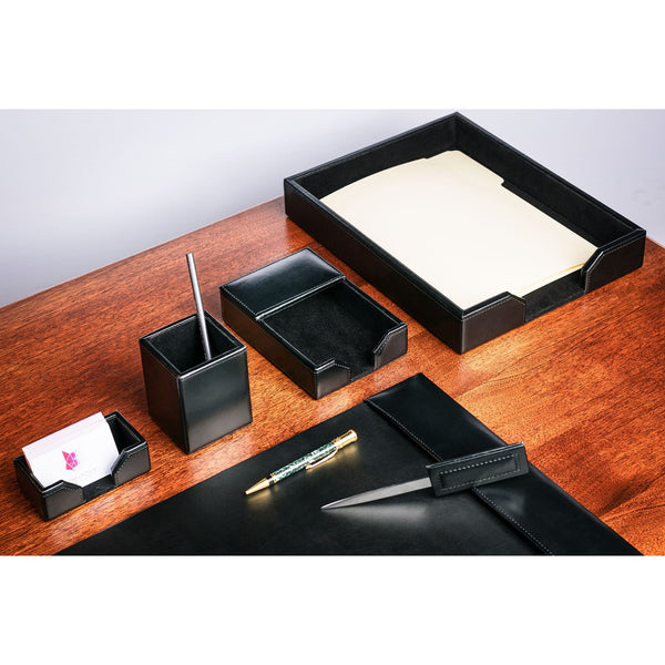 Dacasso Black Bonded Leather 6-Piece Desk Set