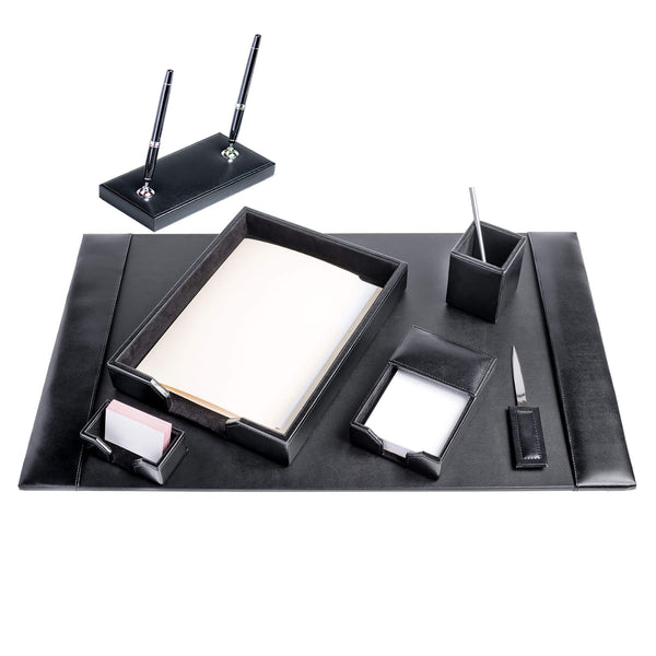 Dacasso Black Bonded Leather 7-Piece Desk Set