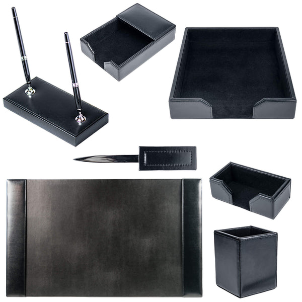 Dacasso Black Bonded Leather 7-Piece Desk Set