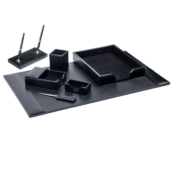 dacasso Black Bonded Leather 7-Piece Desk Set