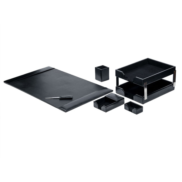 Dacasso Black Bonded Leather 8-Piece Desk Set