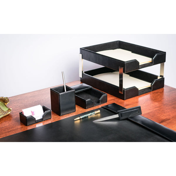 Dacasso Black Bonded Leather 8-Piece Desk Set