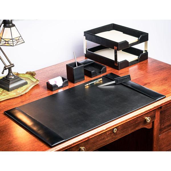 Dacasso Black Bonded Leather 8-Piece Desk Set