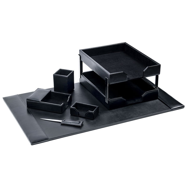 dacasso Black Bonded Leather 8-Piece Desk Set