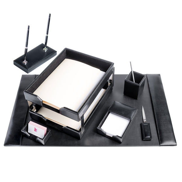 Dacasso Black Bonded Leather 9-Piece Desk Set