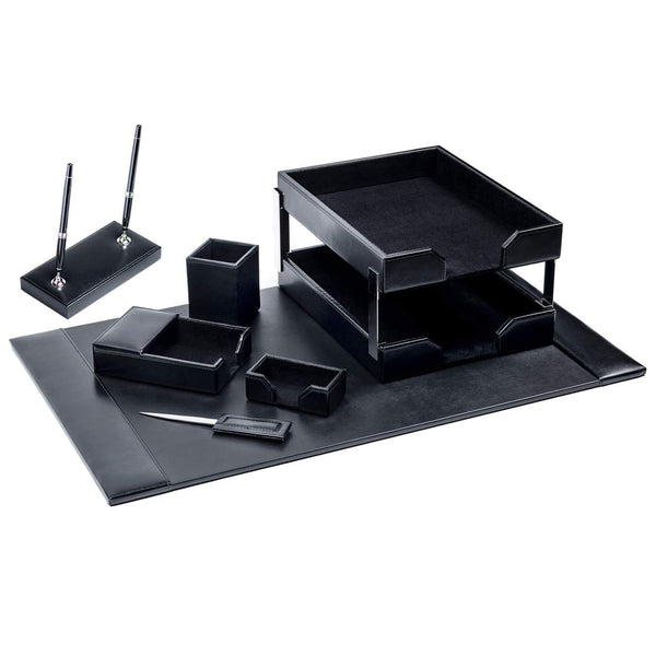 Dacasso Black Bonded Leather 9-Piece Desk Set