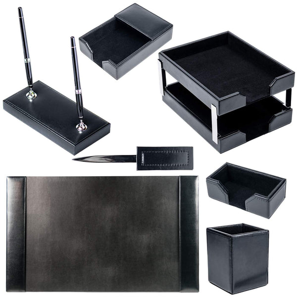 Dacasso Black Bonded Leather 9-Piece Desk Set