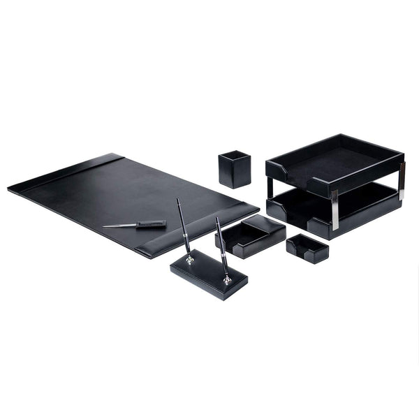 dacasso Black Bonded Leather 9-Piece Desk Set