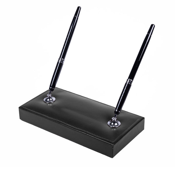 Dacasso Black Bonded Leather Double Pen Stand