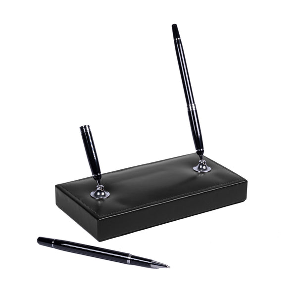 Dacasso Black Bonded Leather Double Pen Stand
