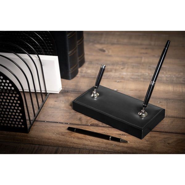 Dacasso Black Bonded Leather Double Pen Stand