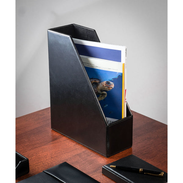 Dacasso Black Bonded Leather Magazine Rack