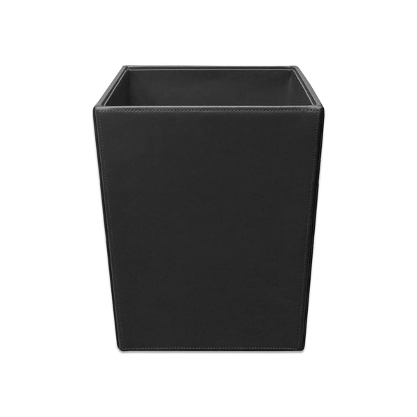 Dacasso Black Bonded Leather Waste Basket 14 Qt
