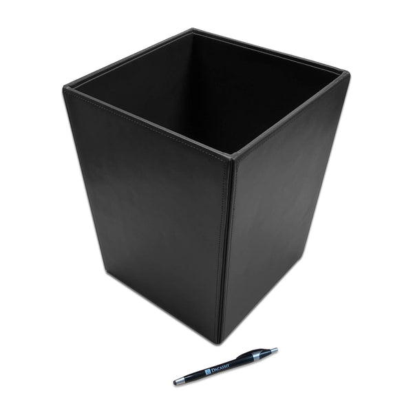 Dacasso Black Bonded Leather Waste Basket 14 Qt