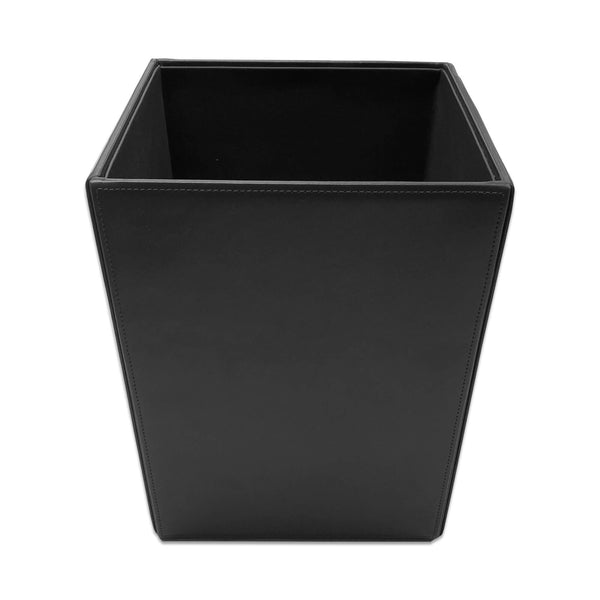 Dacasso Black Bonded Leather Waste Basket 14 Qt