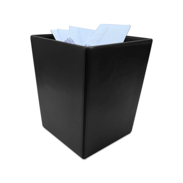 dacasso Black Bonded Leather Waste Basket 14 Qt