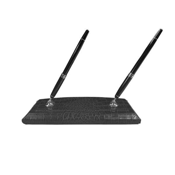 Dacasso Black Crocodile Embossed Leather Pen Stand