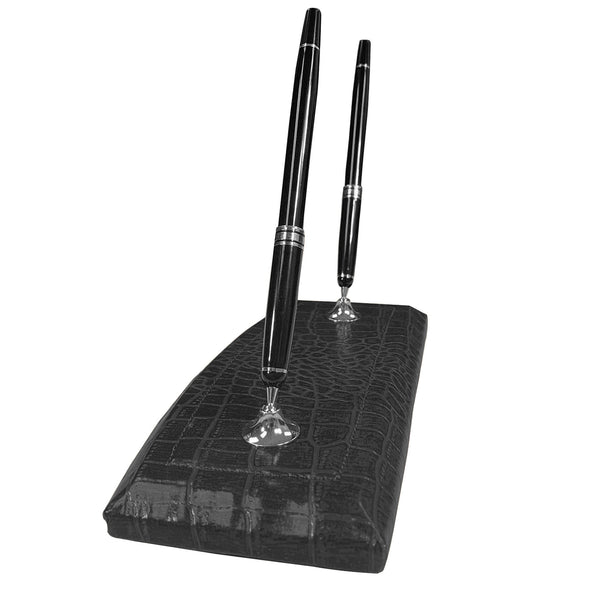 Dacasso Black Crocodile Embossed Leather Pen Stand