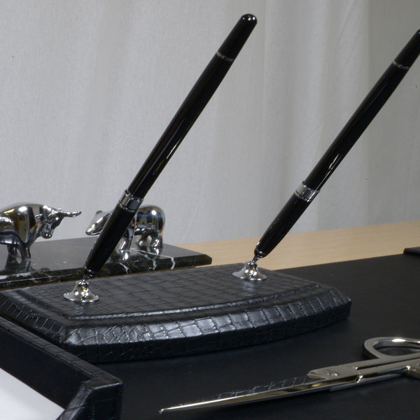 Dacasso Black Crocodile Embossed Leather Pen Stand