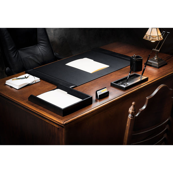 Dacasso Black Leather 34" X 20" Side-Rail Desk Pad