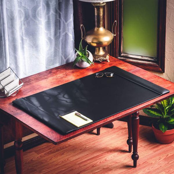 Dacasso Black Leather 38" X 24" Side-Rail Desk Pad