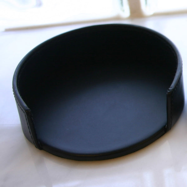 Dacasso Black Leather 4pc Coaster Holder