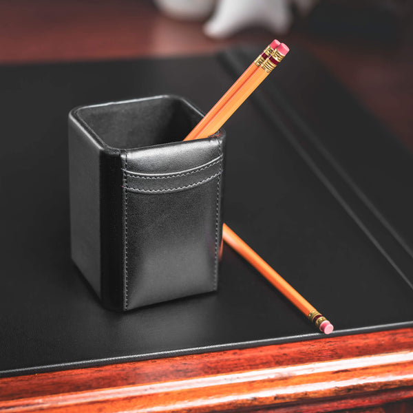 Dacasso Black Leather Pencil Cup