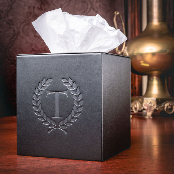 Dacasso Black Leather Tissue Box Cover
