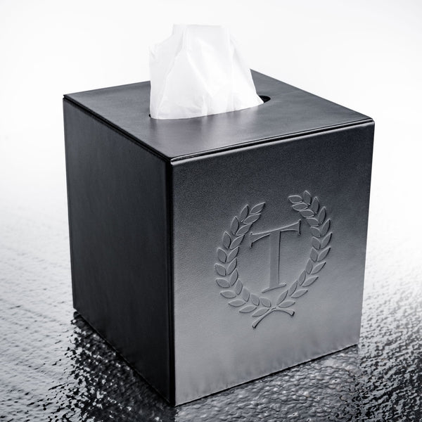 Dacasso Black Leather Tissue Box Cover