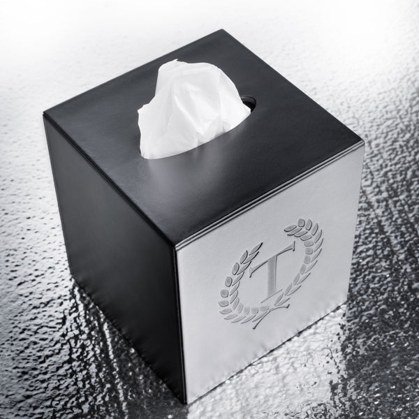 Dacasso Black Leather Tissue Box Cover