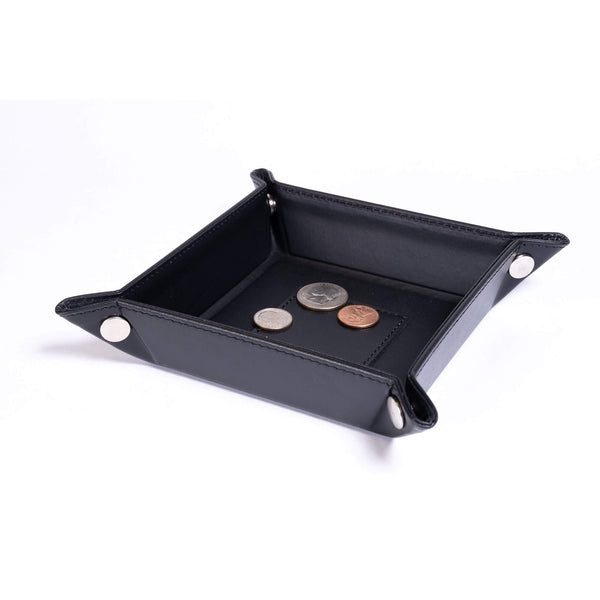 dacasso Black Leather Travel Change Valet Tray