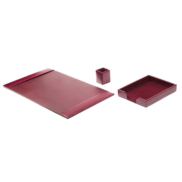 Dacasso Burgundy Bonded Leather 3-Piece Desk Set