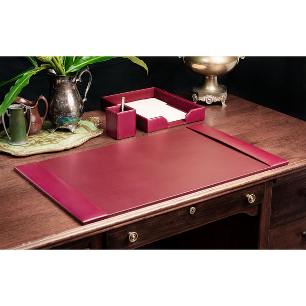 Dacasso Burgundy Bonded Leather 3-Piece Desk Set