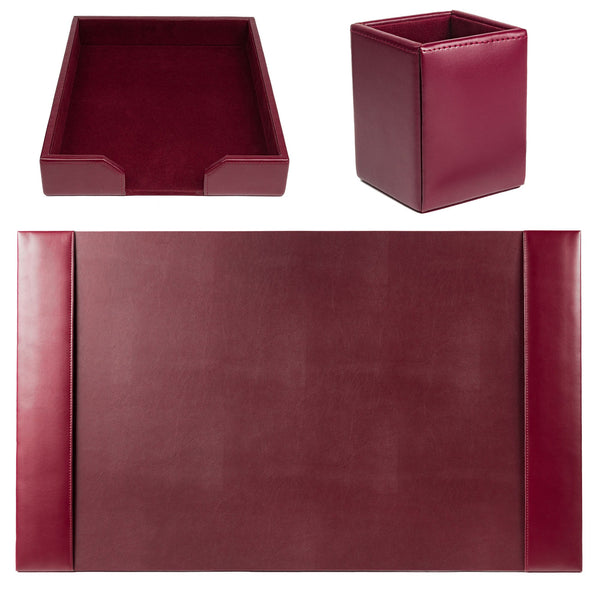 Dacasso Burgundy Bonded Leather 3-Piece Desk Set