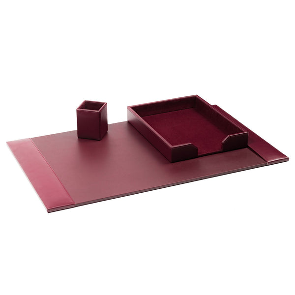 dacasso Burgundy Bonded Leather 3-Piece Desk Set