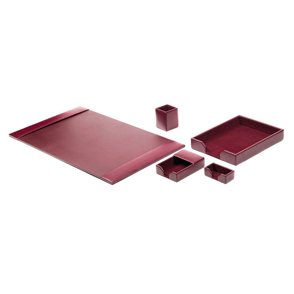 Dacasso Burgundy Bonded Leather 5-Piece Desk Set