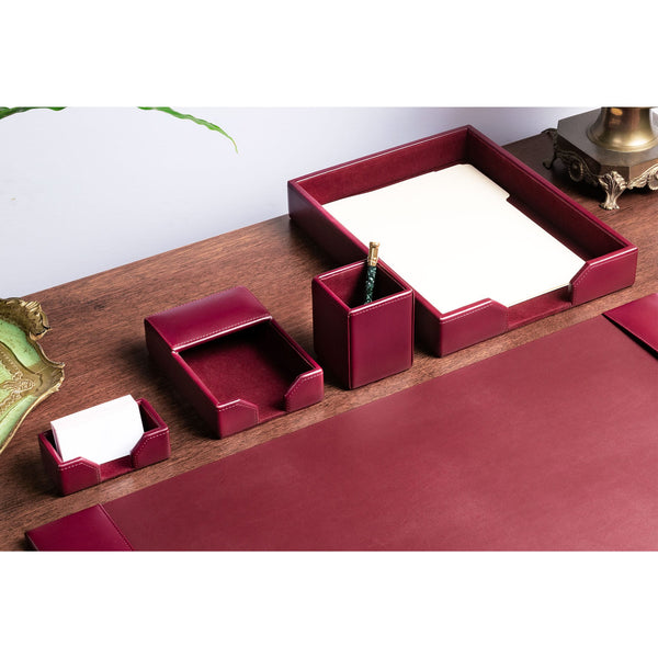 Dacasso Burgundy Bonded Leather 5-Piece Desk Set