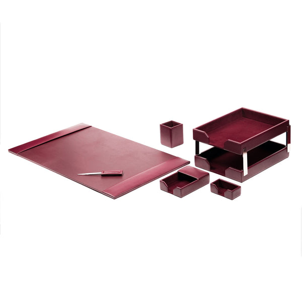 Dacasso Burgundy Bonded Leather 8-Piece Desk Set