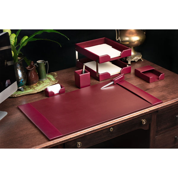 Dacasso Burgundy Bonded Leather 8-Piece Desk Set