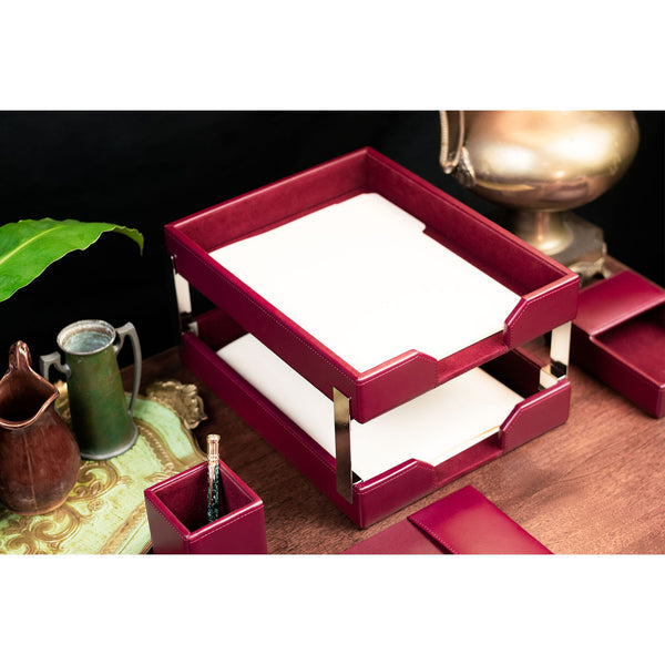 Dacasso Burgundy Bonded Leather 8-Piece Desk Set