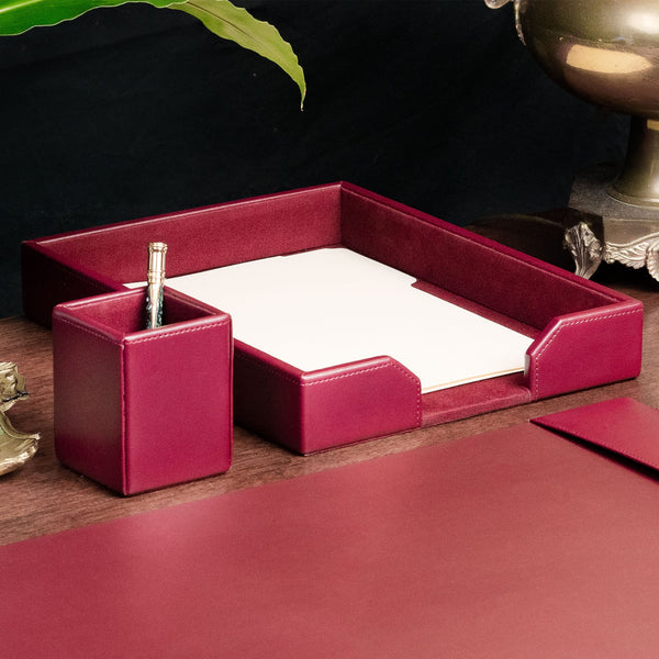 Dacasso Burgundy Bonded Leather Letter Tray