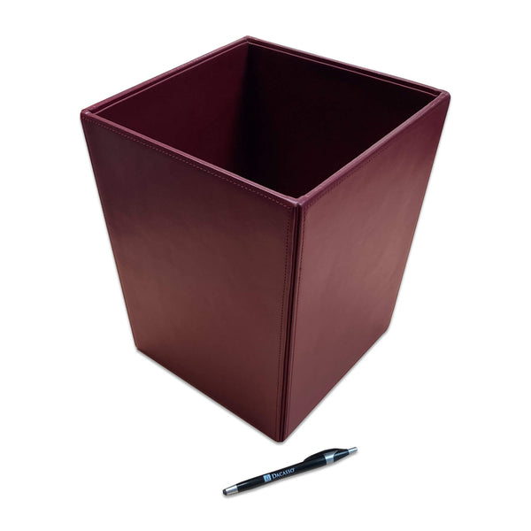 Dacasso Burgundy Bonded Leather Waste Basket 14 Qt