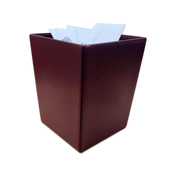 dacasso Burgundy Bonded Leather Waste Basket 14 Qt
