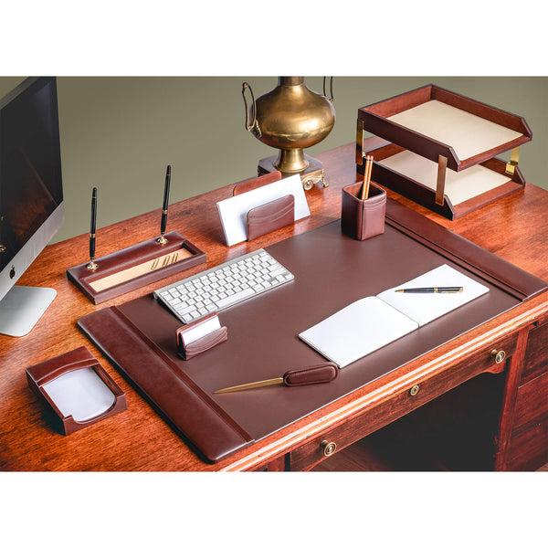 Dacasso Chocolate Brown Leather 10-Piece Desk Set