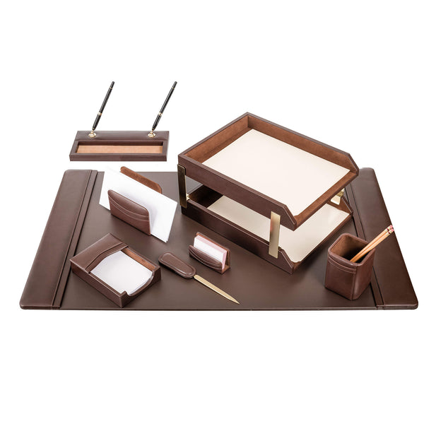 dacasso Chocolate Brown Leather 10-Piece Desk Set