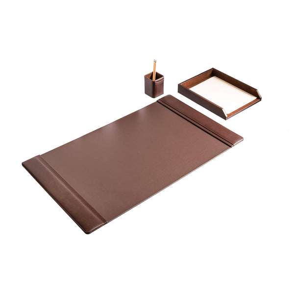 Dacasso Chocolate Brown Leather 3-Piece Desk Set