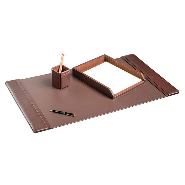 Dacasso Chocolate Brown Leather 3-Piece Desk Set